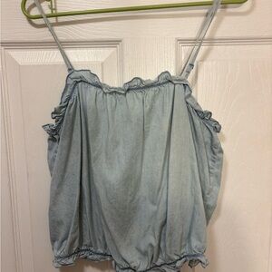 Express Light Blue Ruffled Tank Top